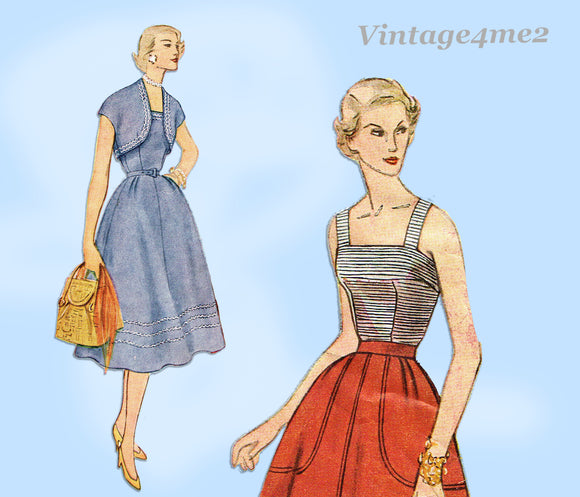 Simplicity 3918: 1950s Misses Sun Dres and Topper Sz 32 B Vintage Sewing Pattern