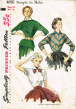 1950s Vintage Simplicity Sewing Pattern 4010 Easy Misses Kimono Blouse