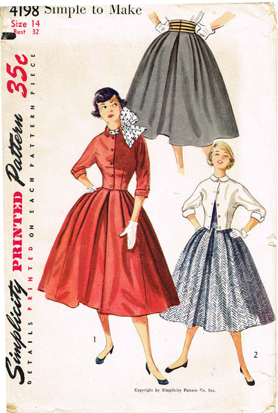 Simplicity 4198: 1950s Easy Misses Skirt & Jacket Sz 32 B Vintage Sewing Pattern