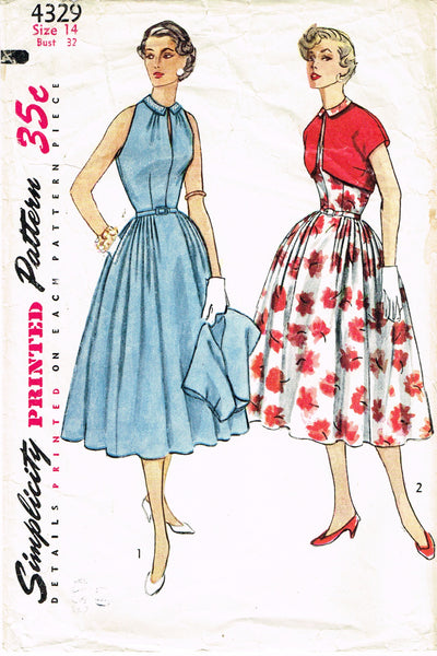 Simplicity 4329: 1950s Misses Sun Dress & Topper Sz 32 B Vintage Sewing Pattern