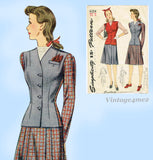 Simplicity 4354: 1940s Lovely Misses WWII Suit Sz 34 B Vintage Sewing Pattern