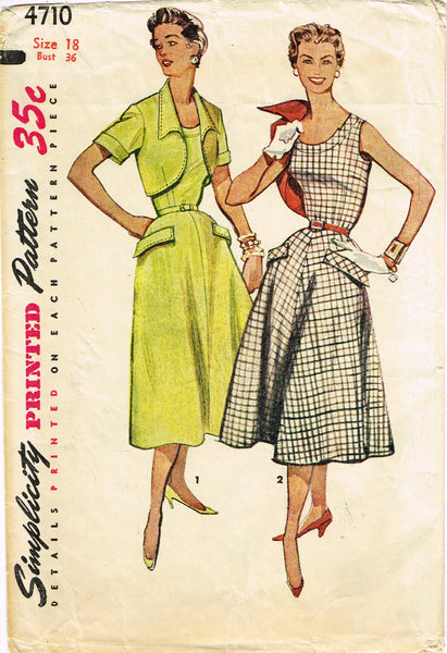 Simplicity 4710: 1950s Misses Sun Dress & Topper Sz 36 B Vintage Sewing Pattern