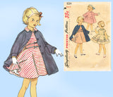 1950s Vintage Simplicity Sewing Pattern 1024 Toddler Girls Dress & Coat Sz 2