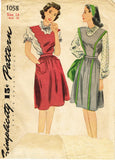 Simplicity 1058: 1940s Mother Daughter Jumper Dress 32 B Vintage Sewing Pattern