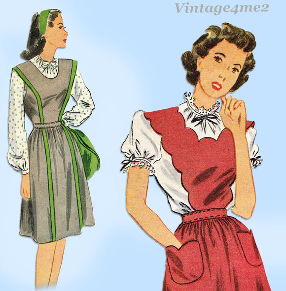 Simplicity 1058: 1940s Mother Daughter Jumper Dress 32 B Vintage Sewing Pattern