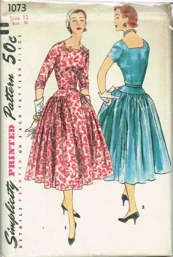 1950s Vintage Simplicity Sewing Pattern 1073 Misses Cocktail Dress Siz –  Vintage4me2
