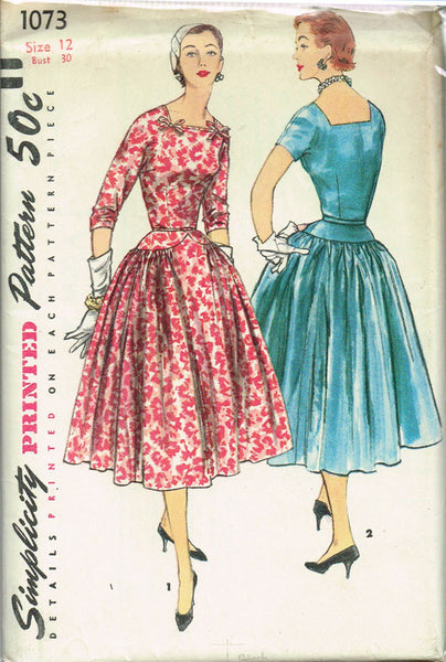 1950s Vintage Simplicity Sewing Pattern 1073 Misses Cocktail Dress Size 12 Uncut