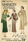 Simplicity 1082: 1930s Rare Uncut Plus Size Beach Coat 44 B VTG Sewing Pattern - Vintage4me2