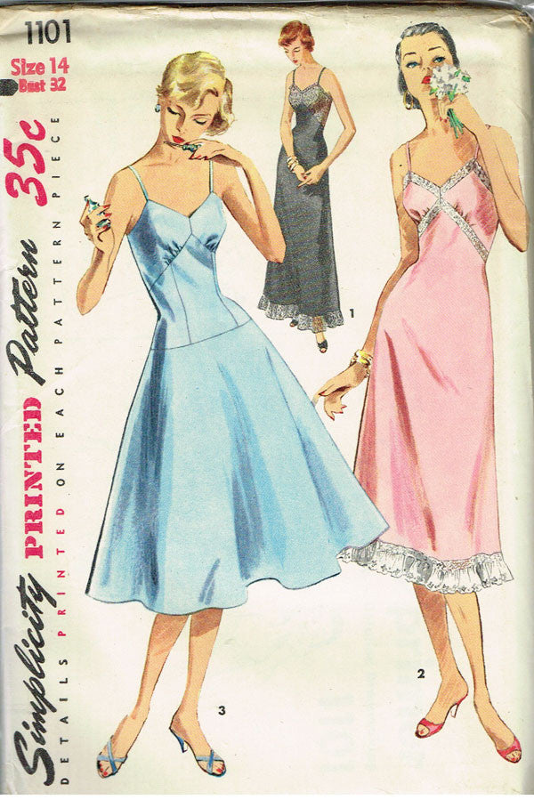 1950s Vintage Simplicity Sewing Pattern 1101 Uncut Misses Slip Set Siz ...