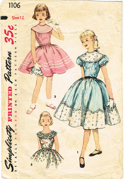 Simplicity 1106: 1950s Cute Little Girls Party Dress Sz12 Vintage Sewing Pattern