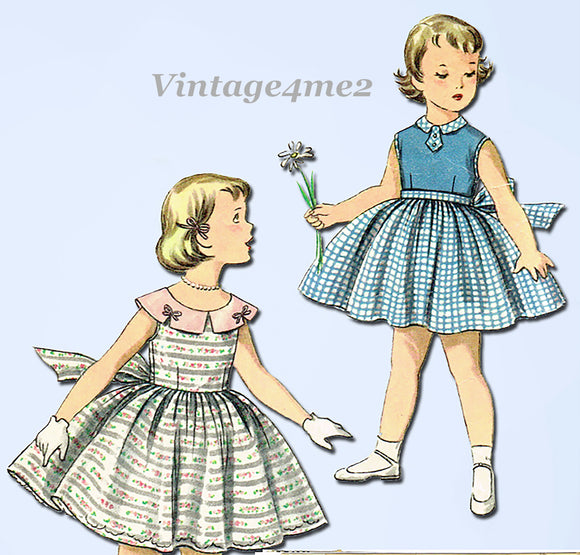 1950s Vintage Simplicity Sewing Pattern 1108 Easy Toddler Girls Dress Size 5