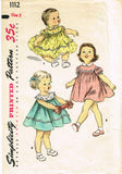 1950s Vintage Simplicity Sewing Pattern 1112 Cute Baby Girls Dress Size 1