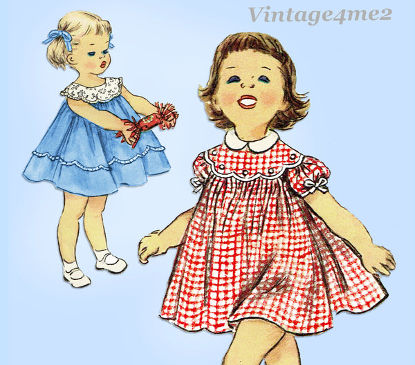 1950s Vintage Simplicity Sewing Pattern 1112 Cute Baby Girls Dress Size 1