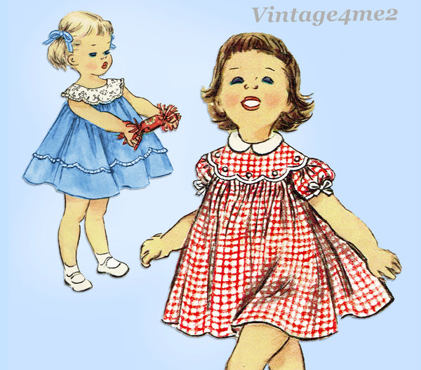 1950s Simplicity 1112 Baby Girls Dress Vintage Sewing Pattern Size 1 –  Vintage4me2