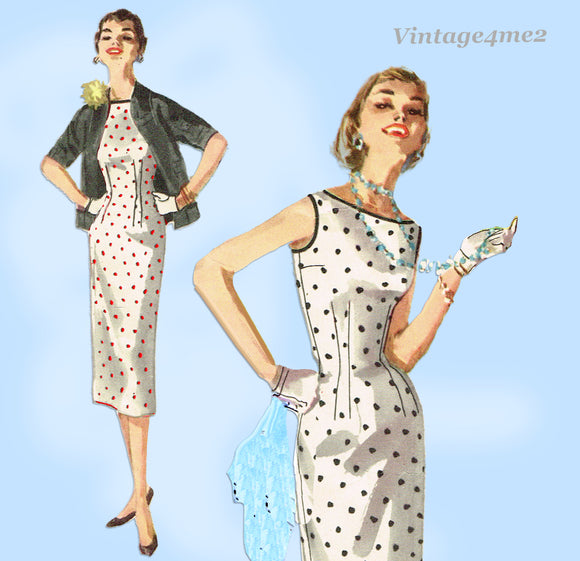 Simplicity 1117: 1950s Easy Misses Dress & Jacket Sz 34 B Vintage Sewing Pattern