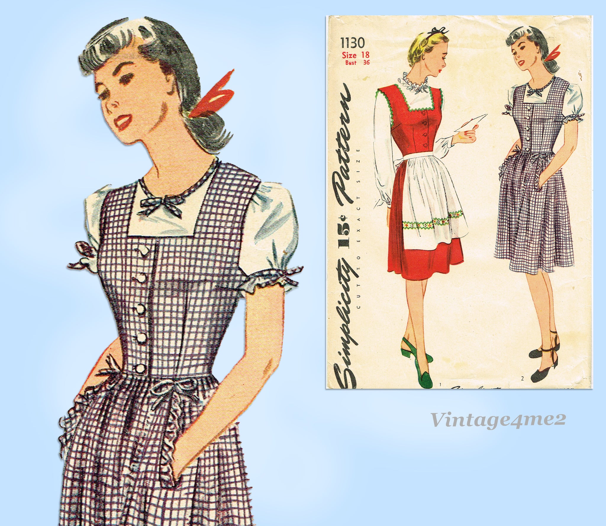 Simplicity 1130: 1940s Cute WWII Jumper Dress Sz 36 Bust Vintage Sewin   Vintage4me2