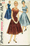 1950s Vintage Simplicity Sewing Pattern 1134 Uncut Misses' Cocktail Dress Sz 16