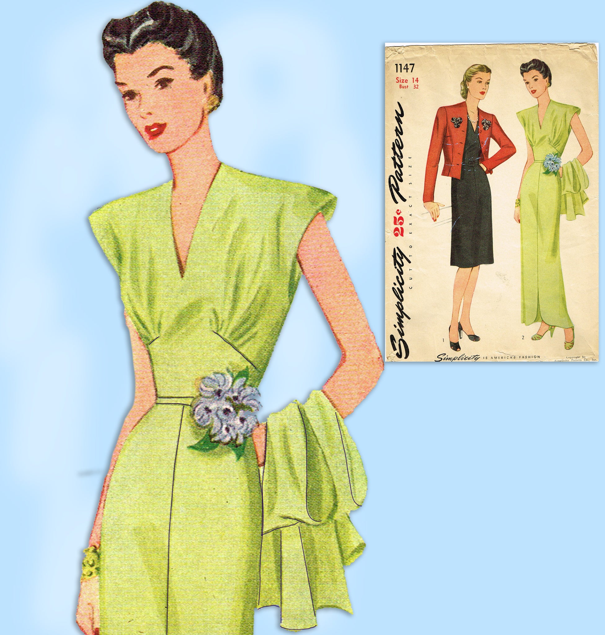 Simplicity 1147: 1940s Stunning Misses Evening Gown 32 B Vintage Sewin Vintage4me2 Simplicity 1147: 1940s Stunning Misses Evening Gown 32 B Vintage Sewin Vintage4me2