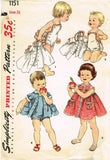 1950s Vintage Simplicity Pattern 1151 Cute Baby Rumba Sun Suit and Dress 6mo