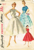 Simplicity 1154: 1950s Misses Empire Waist Dress Sz 32 B Vintage Sewing Pattern