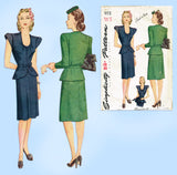 1940s Vintage Simplicity Sewing Pattern 1172 Easy Misses Peplum Dress Sz 30 Bust