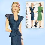 1940s Vintage Simplicity Sewing Pattern 1172 Easy Misses Peplum Dress Sz 30 Bust
