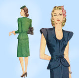 1940s Vintage Simplicity Sewing Pattern 1172 Easy Misses Peplum Dress Sz 30 Bust
