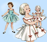 1950s Vintage Simplicity Sewing Pattern 1186 Cute Toddler Girl & Doll Dress Sz 2