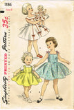 1950s Vintage Simplicity Sewing Pattern 1186 Cute Toddler Girl & Doll Dress Sz 2