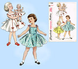 1950s Vintage Simplicity Sewing Pattern 1186 Cute Toddler Girl & Doll Dress Sz 3
