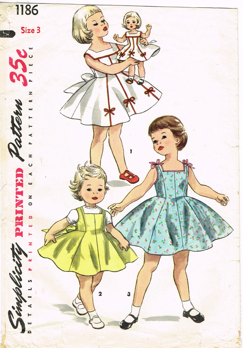 1950s Vintage Simplicity Sewing Pattern 1186 Girl & Doll Dress Sz 3 ...