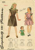 1940s Vintage Simplicity Sewing Pattern 1211 Easy Uncut Toddler Girls Dress Size 6