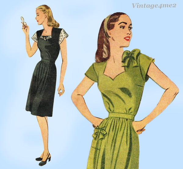 1940s Vintage Simplicity Sewing Pattern 1215 Easy Misses Sweetheart Dress Sz 32B