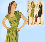 1940s Vintage Simplicity Sewing Pattern 1215 Easy Misses Sweetheart Dress Sz 32B