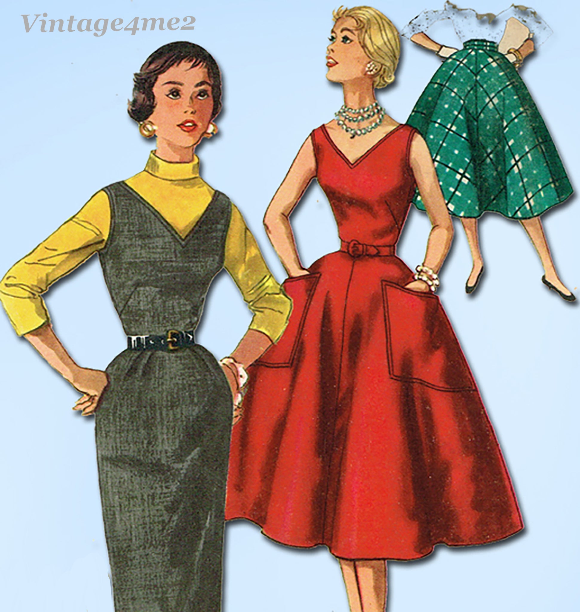 1950s Vintage Simplicity Sewing Pattern 1235 Misses Jumper Dress 33B ...