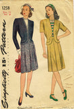 1940s Vintage Simplicity Sewing Pattern 1258 Lovely Misses WWII Suit Sz 32 Bust