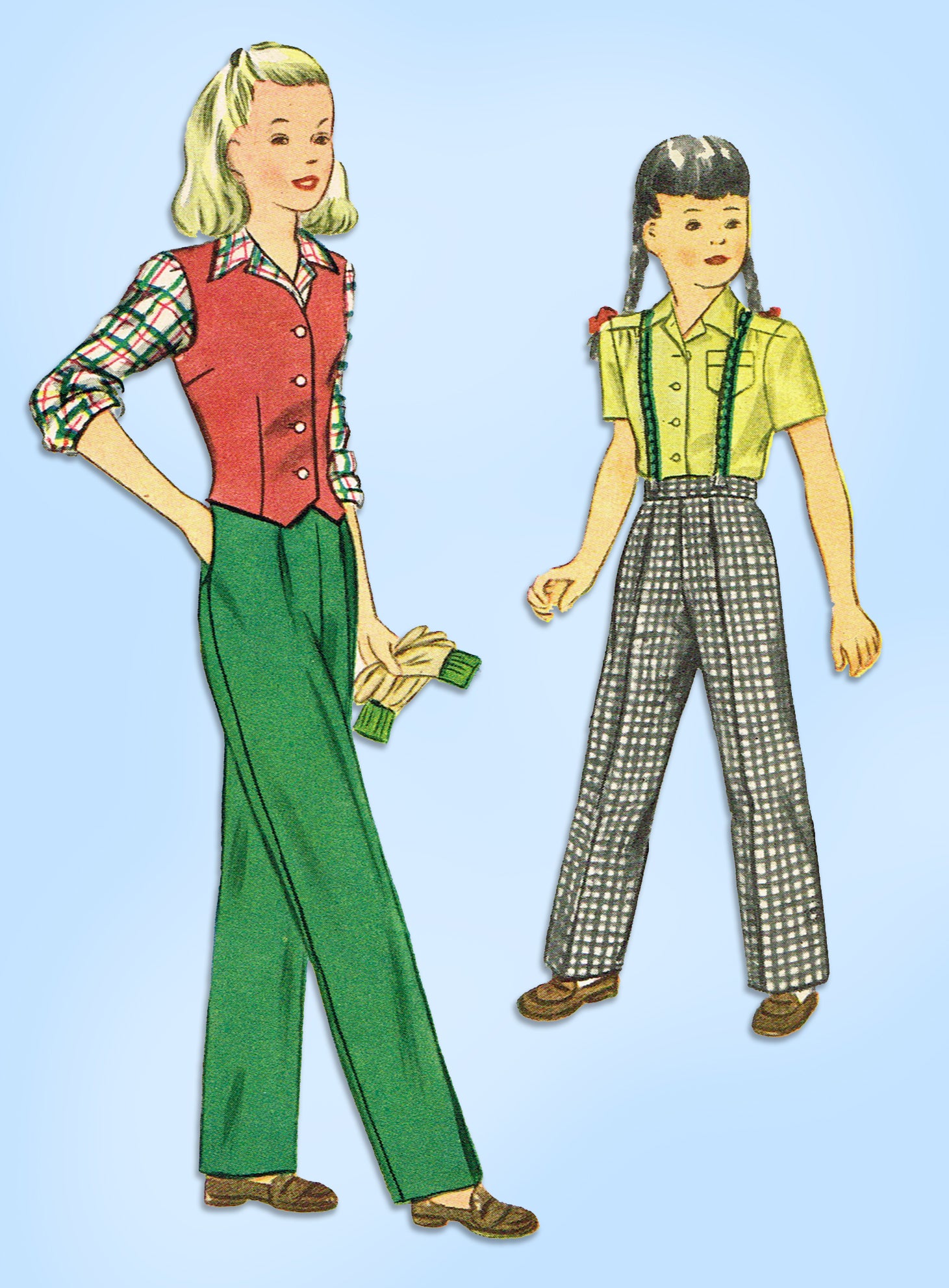 1940s Simplicity Sewing Pattern 1268 WWII Little Girls Pants Suit