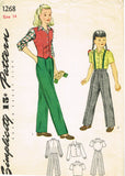1940s Vintage Simplicity Sewing Pattern 1268 WWII Teen Girls Pants Suit Sz 14