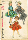 Simplicity 1292: 1950s Girls Jumper & Dress Sz 6 Vintage Sewing Pattern