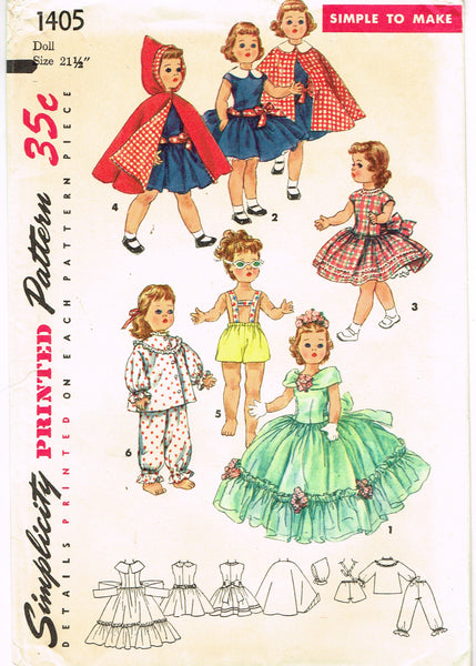 1950s Vintage Simplicity Sewing Pattern 1405 21 1/2 Inch Toni Walker Doll Clothes