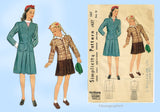 Simplicity 1437: 1940s Classic WWII Girls 2 PC Suit Sz 10 Vintage Sewing Pattern