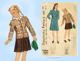 Simplicity 1437: 1940s Classic WWII Girls 2 PC Suit Sz 10 Vintage Sewing Pattern