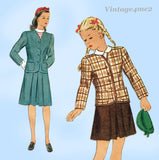 Simplicity 1437: 1940s Classic WWII Girls 2 PC Suit Sz 10 Vintage Sewing Pattern