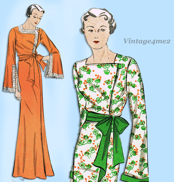 Simplicity 1470: 1930s Glamorous Misses Housecoat 34 B Vintage Sewing Pattern