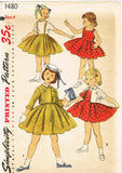 Simplicity 1480: 1950s Toddler Girls Bolero Suit Size 4 Vintage Sewing Pattern