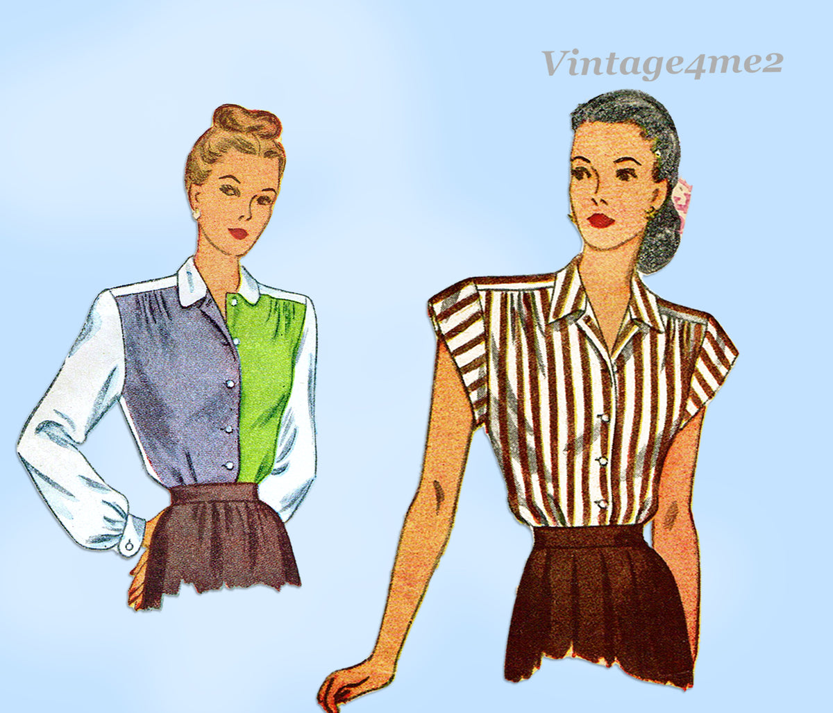 Simplicity 1538: 1940s Cute WWII Misses Blouse Sz 14 Vintage Sewing Pa ...