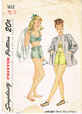 Simplicity 1612: 1940s Misses WWII Bathing Suit Size 30 B Vintage Sewing Pattern