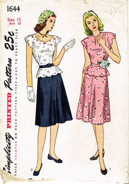 simplicity peplum dress pattern Simplicity 8463 Two-Piece Peplum Dress & Belt Sz 6-14 UNCUT 1940s Vintage Repro