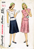 Simplicity 1644: 1940s Misses 2 PC Peplum Dress Size 33 B Vintage Sewing Pattern