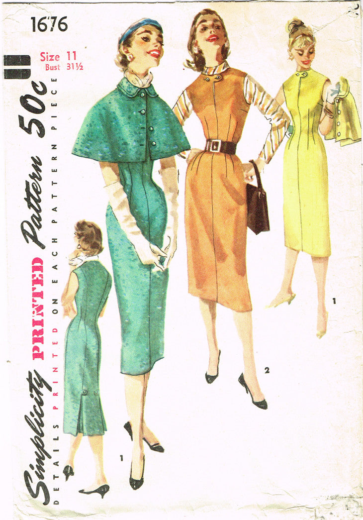 1950s Vintage Simplicity Sewing Pattern 1676 Misses Dress and Capelet ...